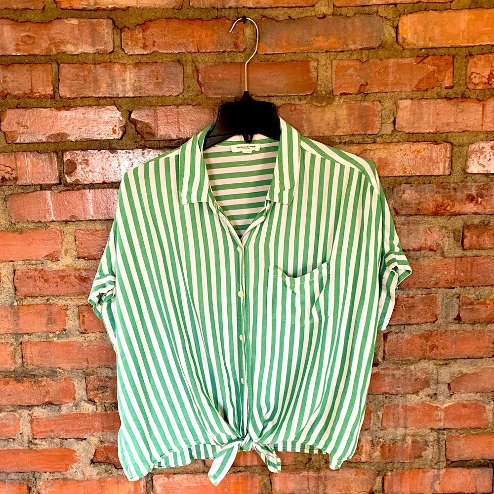 Striped Button Up Tie Top